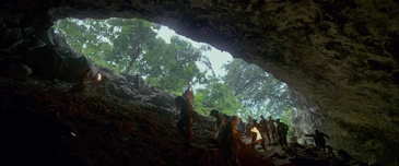 Blackbeard's crew in the cave entrance to the Fountain.