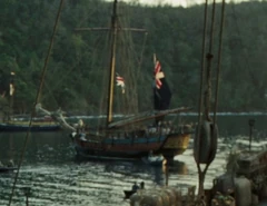 A  flies the Union Jack and the Blue Ensign.