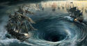 Concept art of the Dutchman and the Pearl fighting around the maelstrom.