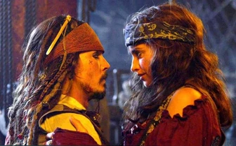 Jack and Angelica dance aboard the Queen Anne's Revenge