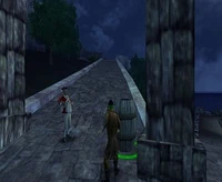 By the ramp leading up to the Keep.
