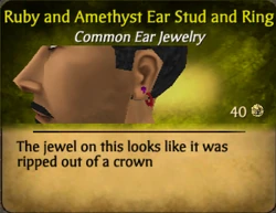 Ruby amethyst ear stud and ring