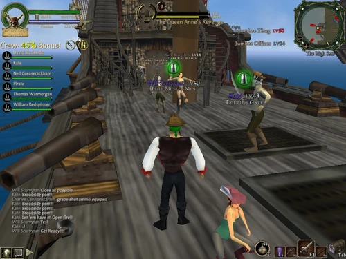 The deck of The Queen Anne's Revenge being boarded by raiding pirates.