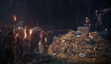  di fronte al forziere mentre  e la  si preparano per eseguire il rituale.