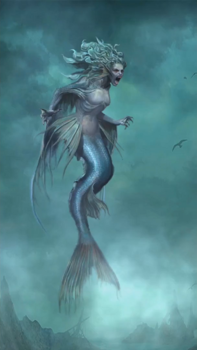 Fantasy donna vera sirena con tridente mito dea del mare con coda