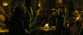 James Norrington minaccia Jack Sparrow in una taverna di Tortuga