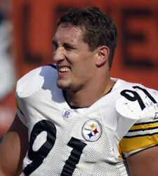 Pittsburgh Steelers defensive end Aaron Smith sits on the sidelines during  the first quarter of a preseason NFL football game against the Detroit  Lions in Pittsburgh, Saturday, Aug. 14, 2010. The Steelers