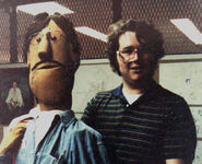 Joe with an Al Holter puppet at CalArts in 1981.