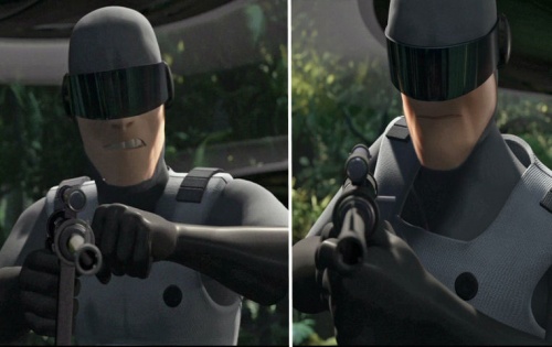 Syndrome's security guards are minor antagonist characters in The Incredibles...