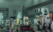 75 stopped at a gangway with other robots