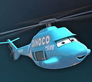 Rotor Turbosky A high-performance executive helicopter, Rotor Turbosky is ready at a moment's notice to get The King wherever he needs to go. He is faster, provides a smoother ride than those smaller whirlybirds, and is a proud card-carrying member of Team Dinoco.