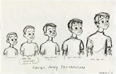 A timeline chart of Andy through 6 to 17. The chart helped Pixar character designers find the older Andy in Toy Story 3.
