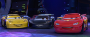 Jeff Gorvette, Lewis Hamilton and Lightning McQueen