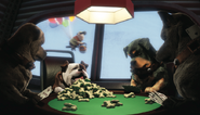 Beta and Gamma playing poker with the other dogs