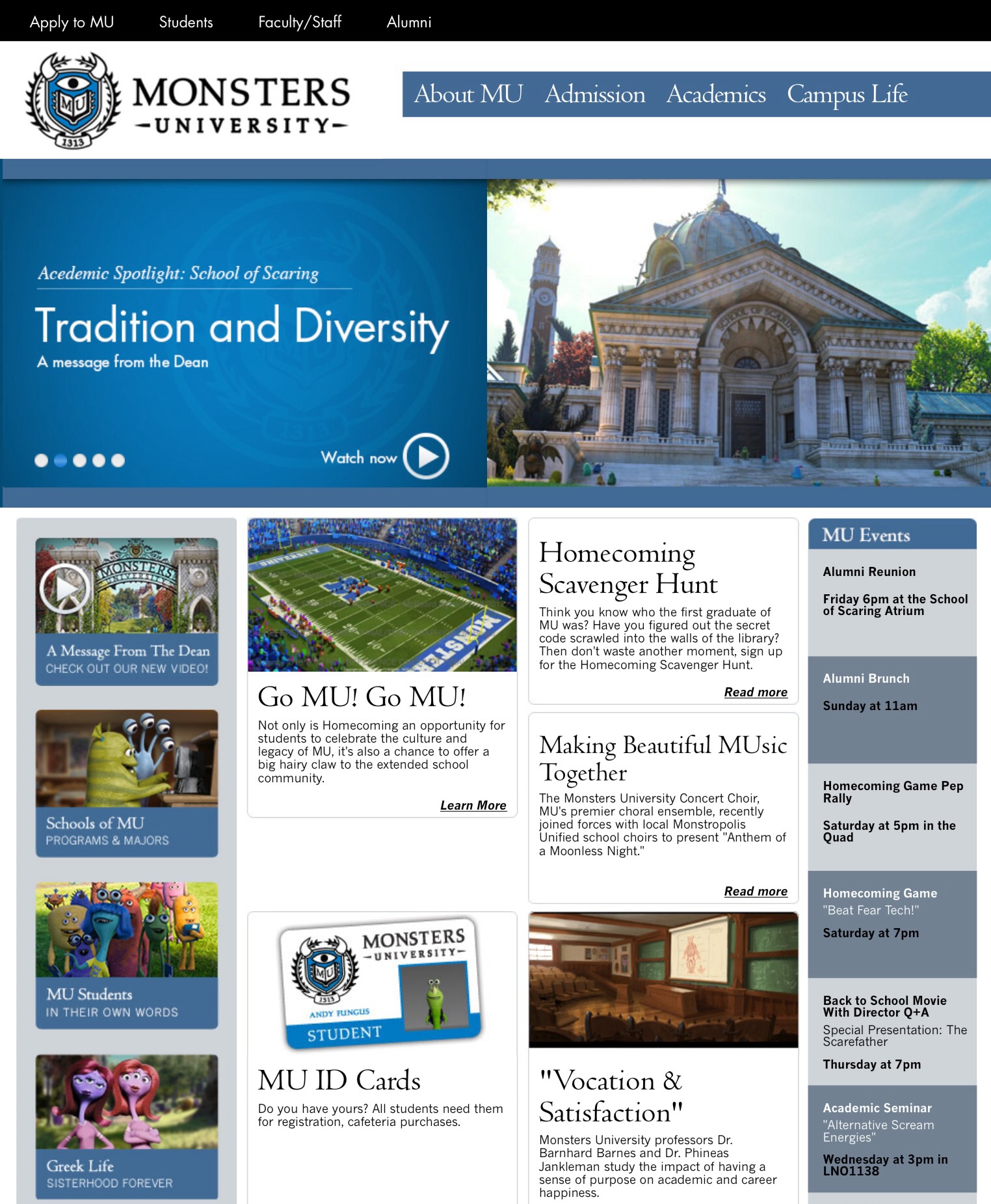 Monsters University, Official Website