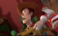 Woody gets shocked after Hamm says that Andy's friends are here.