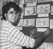 Joe Ranft storyboarding a scene for The Rescuers Down Under at Walt Disney Animation Studios.