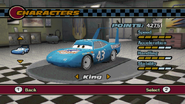 The King on the character select screen in Cars: The Video Game