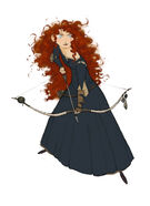 Concept art of Merida readying her bow and arrow.