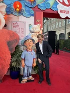 Cutout of Devon at the Turning Red world premiere.