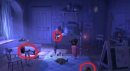Jessie, Nemo, and Luxo Ball appear in Boo's bedroom.