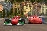 Lightning McQueen racing with Francesco in Porta Corsa