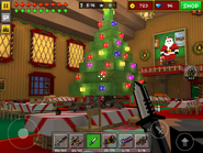 The room with the giant Christmas tree.