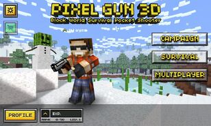 The Pixel Gun wielded in the old main menu.