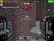 A first-person view of a Battle Mech, note the health icon is now replaced with gears.