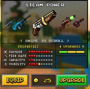 The original Steam Power, which was the upgrade of the Deadly Candy and a downgrade of the current Steam Power. It was replaced by the current Steam Power in the 8.0.0 update. It was identical to the Deadly Candy except the colors are gold, silver or bronze. It has a triple barrel setup.