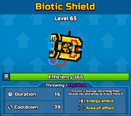 Biotic Shield's stats if you click two times on it.