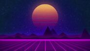 The typical sunrise (and neon landscape and neon pink grids) in most retrowave/synthwave backgrounds.