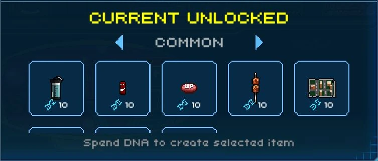 Purchasable Blender items will show up here. Arrows cycle through rarity.