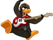 The Doctor playing a bass guitar