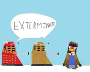 The Doctor about to battle some daleks.