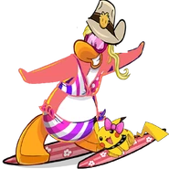 Halo surfing with her Pikachu, Sparky