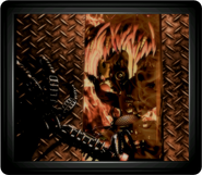 Monitor mostrando Scrap Baby em chamas, durante um dos finais alternativos do jogo.