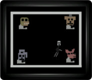 O monitor mostrando uma cena do minigame "Give Gifts, Give Life", durante o Final Bom.