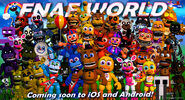 O primeiro teaser da versão portátil de FNaF World. A frase "Coming soon to iOS and Android!" pode ser lida no canto inferior da imagem.