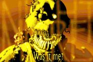 O teaser que revelou Nightmare Chica ao público. Novamente, a frase "Was it me?" aparece. Imagem clareada.