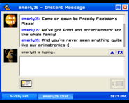 Emily enviando mensagens que fazem referência à série FNaF.