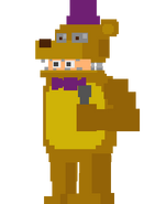 O sprite da fantasia de Fredbear sendo usada por um homem.