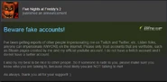 Scott em sua conta no Steam, alertando sobre impostores