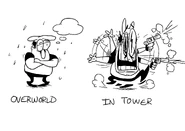 Peppino's personality shifting between when he's in the tower and when he's not in the tower.