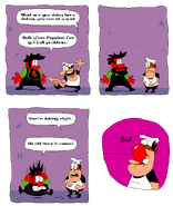 Antoncomic2.png (41 KB) Anton informing Peppino that he has been cursed with a "ball problem." Peppino doesn't believe him, thinking it’s about something else, and gets hit in the face by one of his balls.