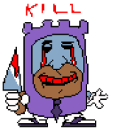 The sprite that replaces PTG during the Halloween Event. It shows PTG with bloody eyes, a knife, and the word "KILL" above him.