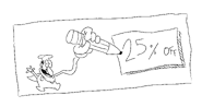 PePpInOiSe.png (46 KB) A sketch from PTG’s Twitter account showing another “25% OFF” sale for the game, with Peppinoise (a fusion of Peppino and The Noise) writing the sale on a slip of paper.