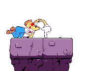 Pizzahead pushing down a part of a level.