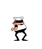 Fake Peppino turning around towards the player.