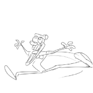 Pizzahead doing a spin-kick attack.